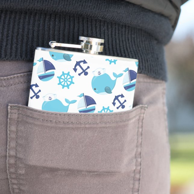 Flasques Motif De Baleines, Beaux Baleines, Baleines Bleues (In Situ)