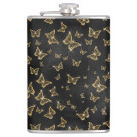 Motif de glam or et papillons noirs