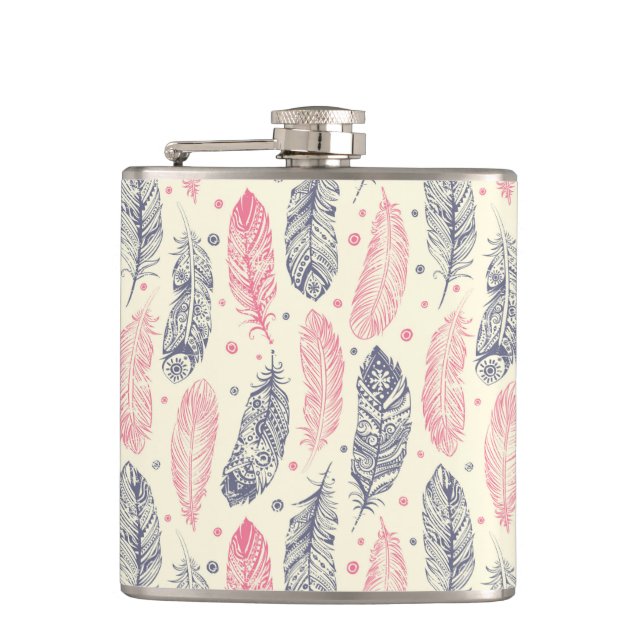 Flasques Motif Ethnique De Plumes Rose Et Violet (Devant)