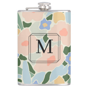 Flasques Motif fleur rose pastel bleu clair Monogramme