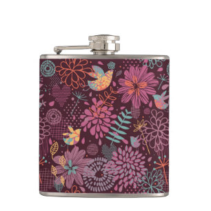 Flasques Motif floral abstrait avec des oiseaux