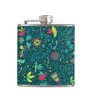 Flasques Motif floral avec les oiseaux 2 de bande dessinée