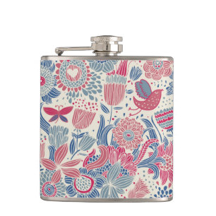 Flasques Motif floral avec l'oiseau et le papillon