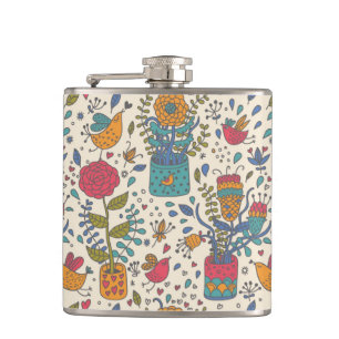 Flasques Motif floral de bande dessinée avec les oiseaux 2