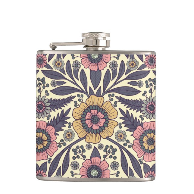 Flasques Motif Floral rose et bleu sans joint (Devant)