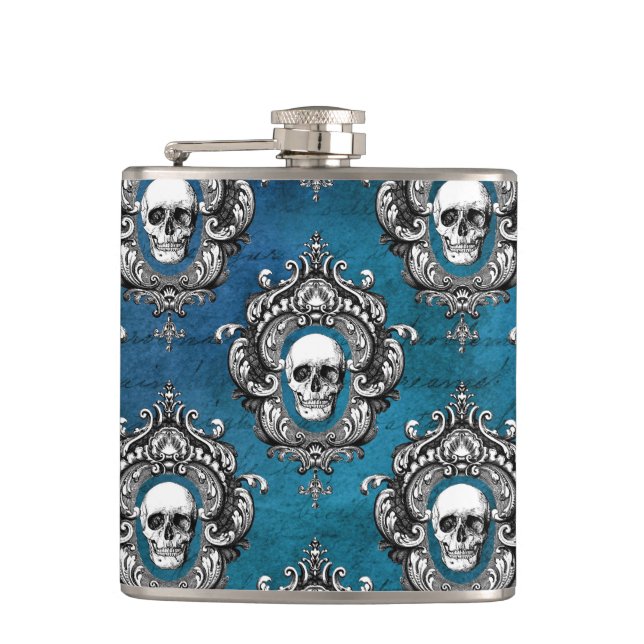 Flasques Motif gothique du crâne sur Royal Blue (Devant)