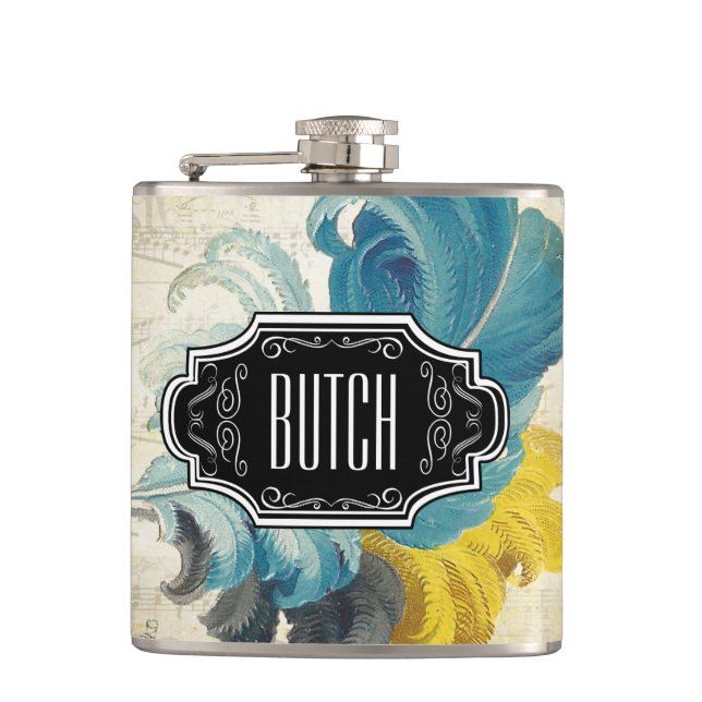 Flasques Motif Hipster noir bleu jaune Plumes (Devant)