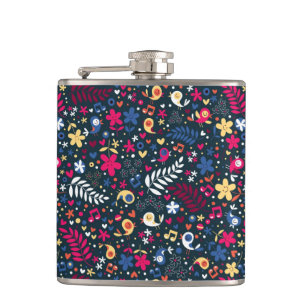 Flasques motif mignon d'oiseaux et de fleurs