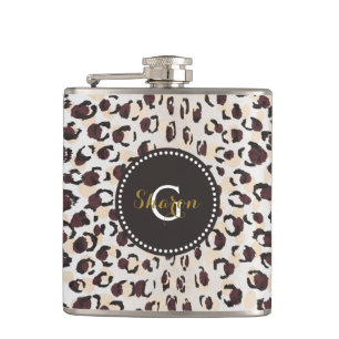 Flasques Motif moderne chic brun cheetah imprimé monogramme