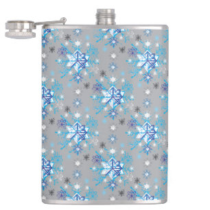 Flasques Motif moderne gris et bleu Holiday Snowflakes