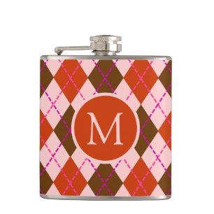 Flasques Motif monogrammé argyle rouge rose et marron
