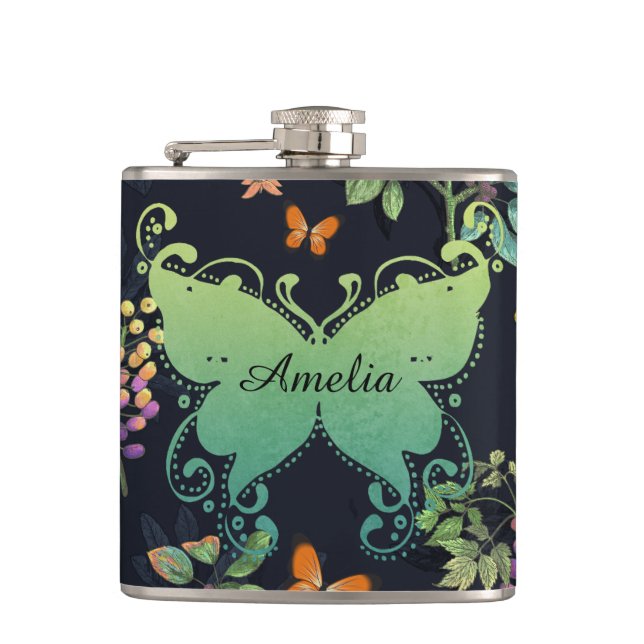 Flasques Motif papillon floral foncé personnalisé (Devant)