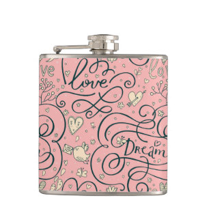 Flasques Motif romantique avec des coeurs et des oiseaux
