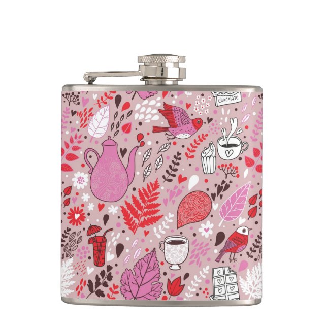 Flasques Motif savoureux avec des oiseaux et des fleurs (Devant)