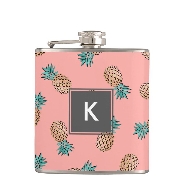 Flasques motif tropical d'ananas d'or de faux d'été mignon (Devant)