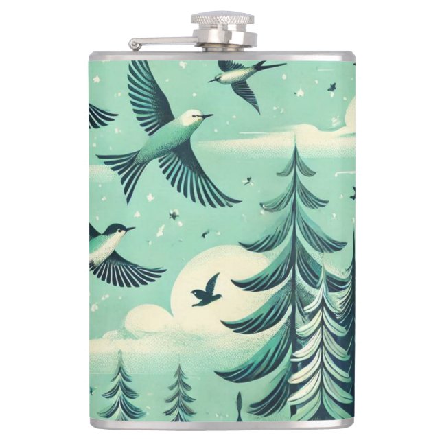 Flasques Motif turquoise de la forêt verte et des oiseaux (Devant)