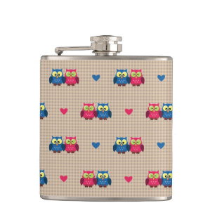 Flasques Motif vérifié avec des hiboux d'amour
