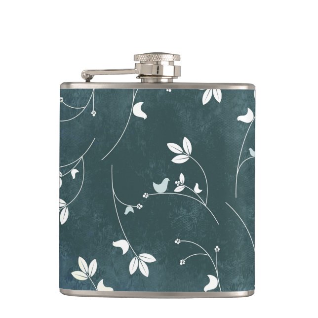 Flasques Motif Vintage Whimsical avec Oiseaux et Feuilles (Devant)