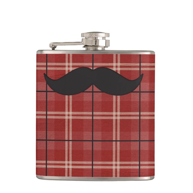 Flasques Moustache carreaux noir et rouge (Devant)