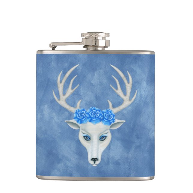 Flasques Mythique Blanc Tête De Cerf Antlers Face roses Ble (Devant)