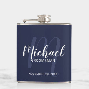 Flasques Navy Blue Modern Script Cuomsmen personnalisé