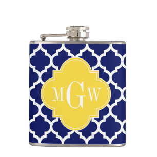 Flasques Navy Wht Moroccan #5 Pineapple 3 Initial Monogram