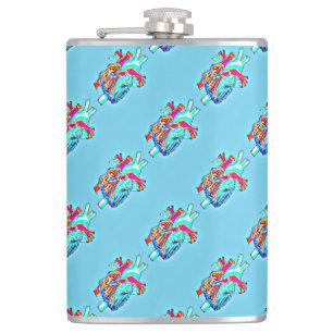 Flasques Neon Aqua Fiole de vinyle à motif cardiaque anatom