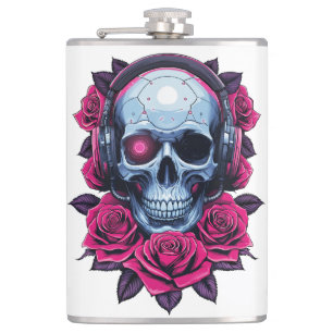 Flasques Neon Cyber-mort crâne et Rose blanc