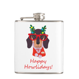 Flasques Noël mignon chien drôle Dachshund Howlidays 6 oz
