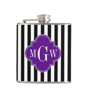 Flasques Noir Blancs pourpre Quatrefoil 3 Monogramme