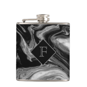 Flasques Noir classique et Marbre blanc Monogrammé
