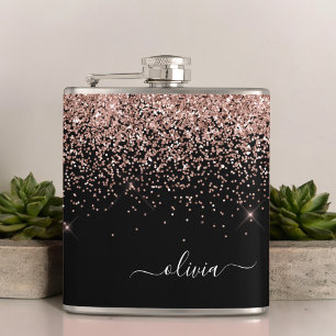 Flasques Noir de rose rose noire Parties scintillant noire 