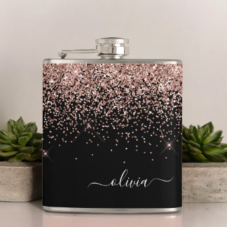 Flasques Noir de rose rose noire Parties scintillant noire
