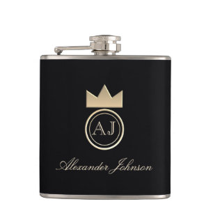 Flasques Noir et Or Luxe Élégant Simple Monogrammé