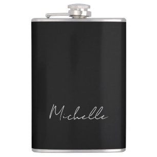 Flasques Noir minimaliste Plaque moderne Nom propre Calligr