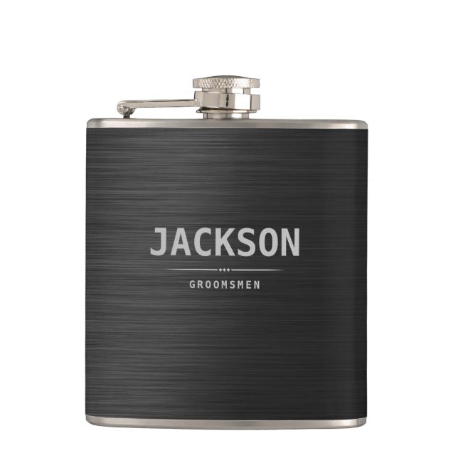 Flasques Noir moderne Nom simple Groomsmen personnalisé (Devant)