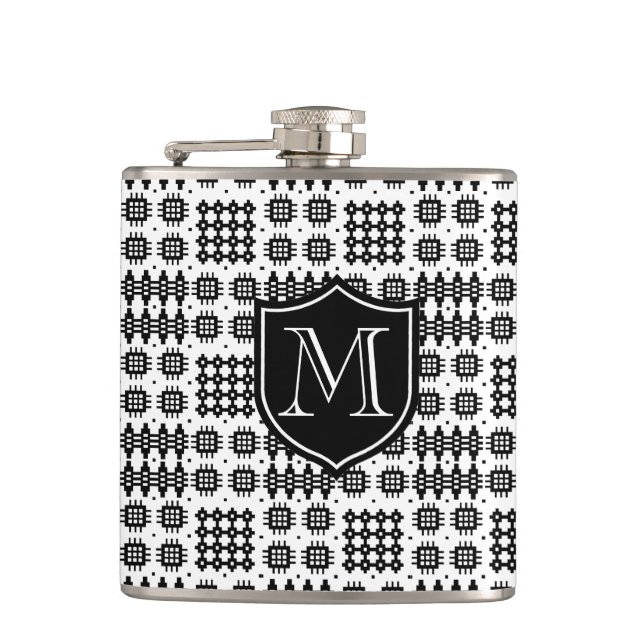 Flasques Noir monogramme sur Tapisserie blanche Faux Welsh (Devant)