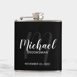 Flasques Noir Script moderne Groomsmen personnalisé