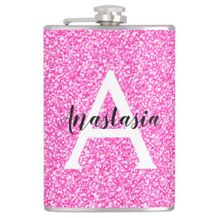 Flasques Nom de monogramme scintillant de paillettes rose v