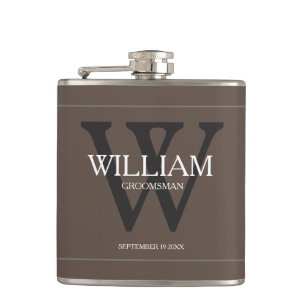 Flasques Nom du Groomsman personnalisé Tan Mariage Flask