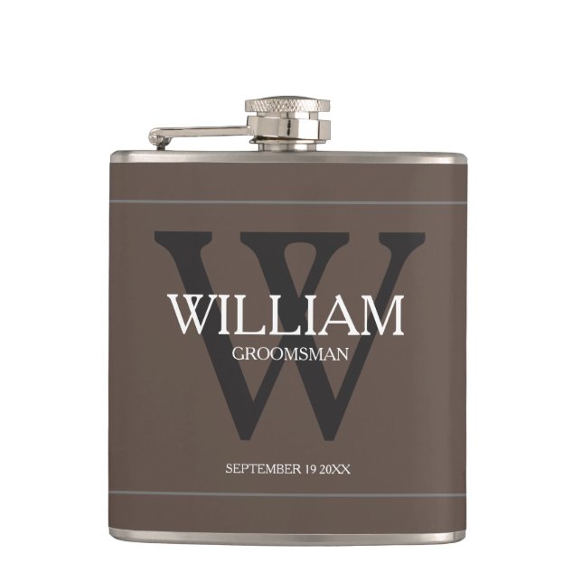 Flasques Nom du Groomsman personnalisé Tan Mariage Flask (Devant)