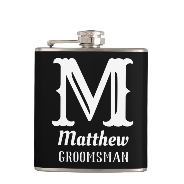 Flasques Nom Masculine Monogramme Classic Mariage Noir (Devant)