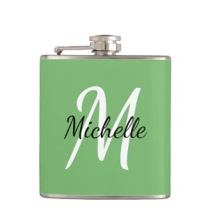 Flasques Nom minimal simple du monogramme vert + initial