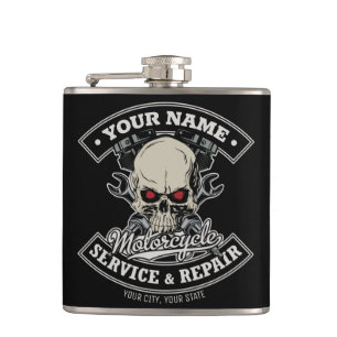 Flasques Nom personnalisé Biker Mécanique Skull Motorcycle 