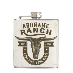 Flasques NOM personnalisé Bull Steer Skull Western Ranch