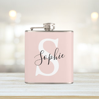 Flasques Nom personnalisé moderne Monogram Pastel Rose