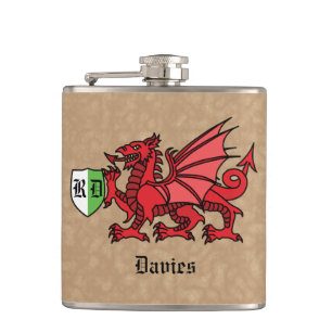 Flasques Nom personnalisé Welsh Dragon et monogramme