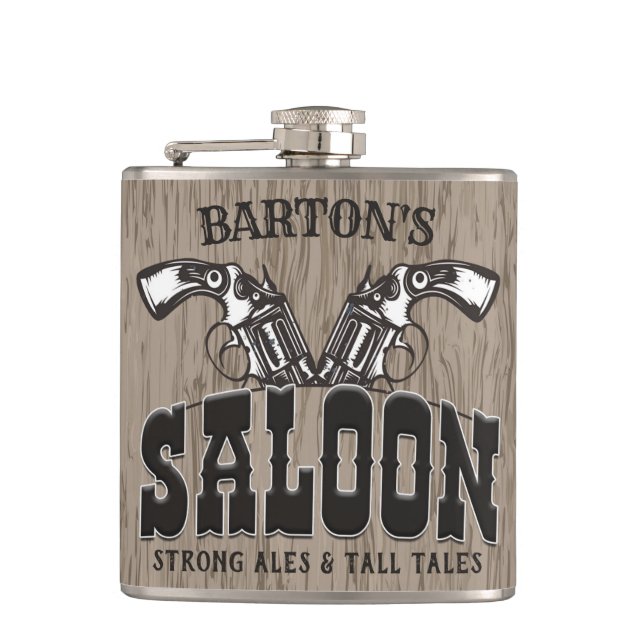 Flasques NOM PERSONNALISÉ Wild West Gun Revolver Saloon (Devant)