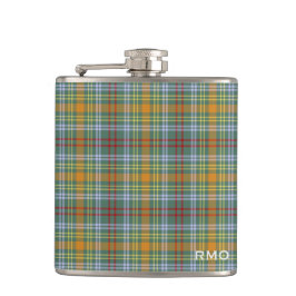 Flasques O'Brien Tartan Monogramme vert et orange Plaid