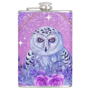 Flasques OEuvre de déesse de hibou neigeux par Renee Lavoie